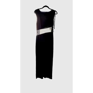 NWT Black Evening Maxi Dress Asymmetric Sheer Mesh Waist Goth Witchy SZ 9/10